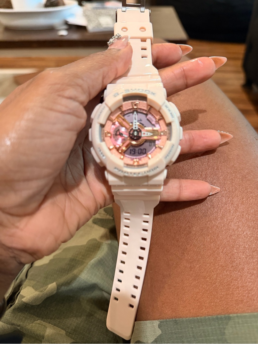 G-Shock Light Pink Resin Watch with Rose Gold Dial Accents